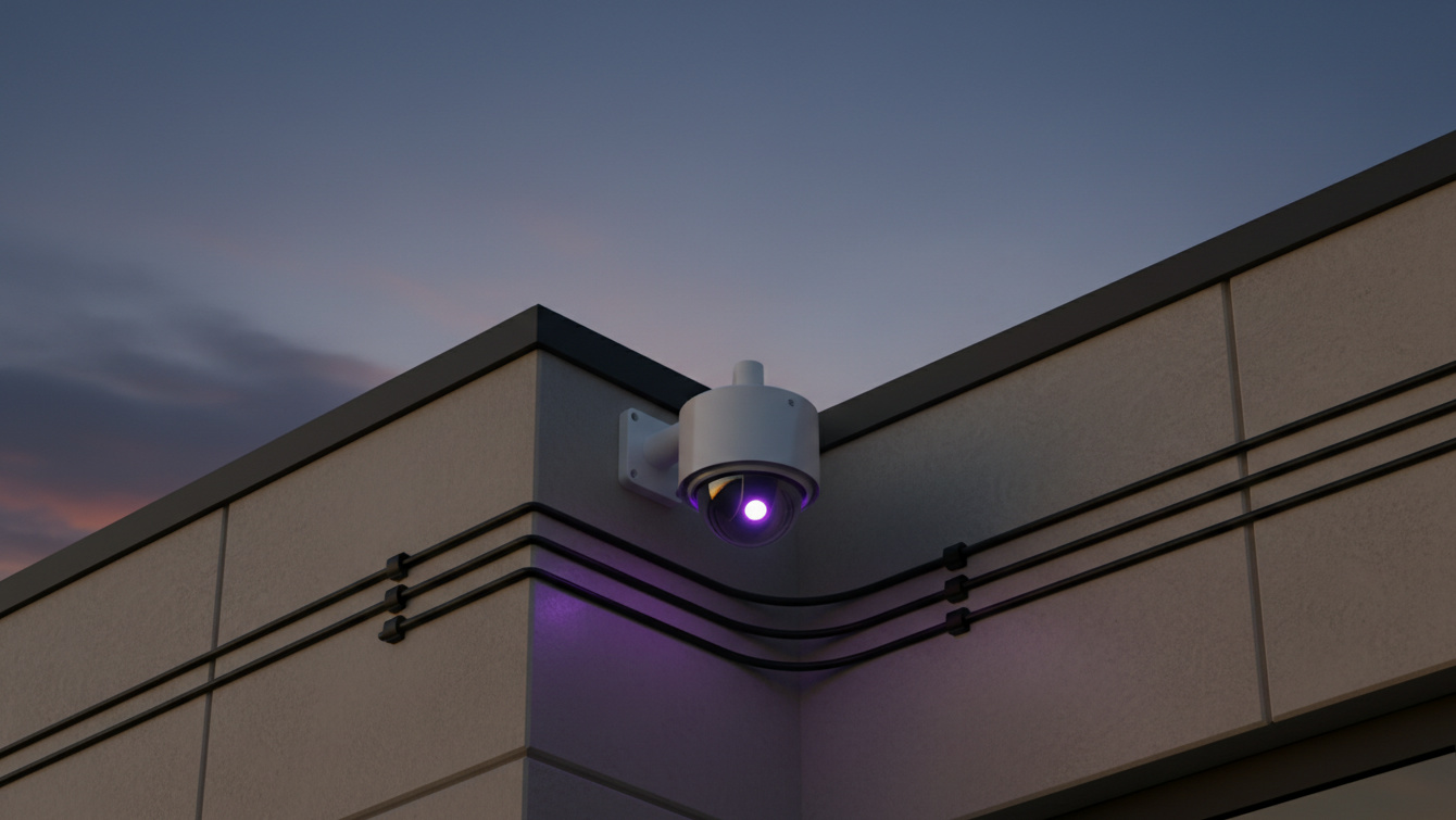 Professional security camera at dusk